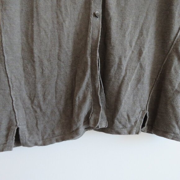 J. JILL Linen Blend Button Front Cardigan in Khaki Green Lagenlook Coastal Sz L - Picture 9 of 14